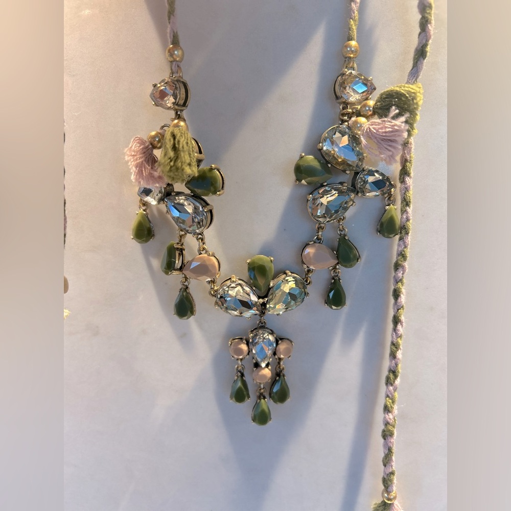 Rhinestone Necklace with Two Tone String Closure